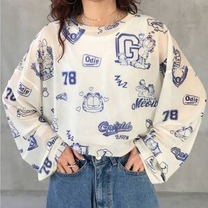 Garfield top shirt mesh white cream blue print NWT comic
